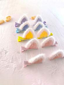 10 件装可爱毛绒猫耳发夹，卡通 3D 发夹，可爱发饰 - 彩色 - 查看 4
