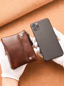 PU Leather Short Wallet, Solid Color Coin Purse, Mini Zipper Card Coin Holder For Students