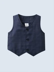 BOARNSEORL 3pcs Young Boys Gentleman Outfit - Blue Long Sleeve Shirt, Plaid Vest With Bow Tie, And Pants, Fashionable And Elegant For Formal Occasions Like Parties, Weddings, And Celebrations - Blue - View 9