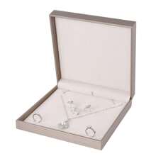 Elegant Champagne Square PU Jewelry Necklace Set Gift Box, High Quality Ring Earring Necklace Packaging Storage Gift Box, Wedding Gift Box, Portable Storage Back To School Dormitory Storage