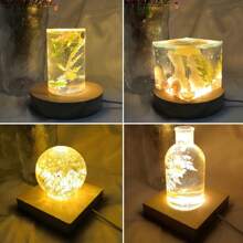 LED木质展示架，3D水晶玻璃树脂艺术展示架，香薰装饰，暖光、白光、暖白光、RGB彩色灯光模式，桌面及房间装饰艺术品，夜灯，创意节日礼品氛围灯，USB供电台灯 - 多色 - 查看 8