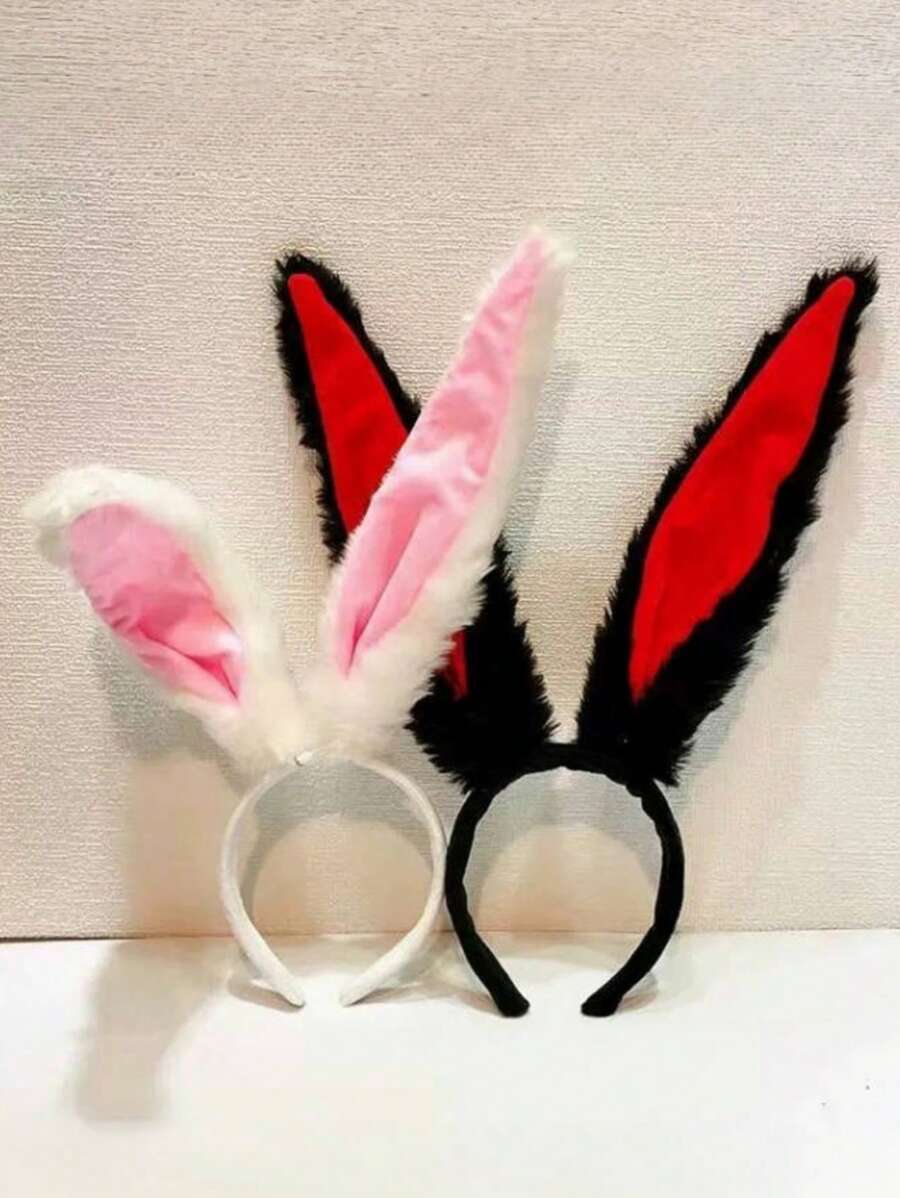 1pc Children's Extra Large Plush Rabbit Ear Headband, Furry Animal Ear Hair Accessory, Cute Costume Headpiece - Multicolor - View 1