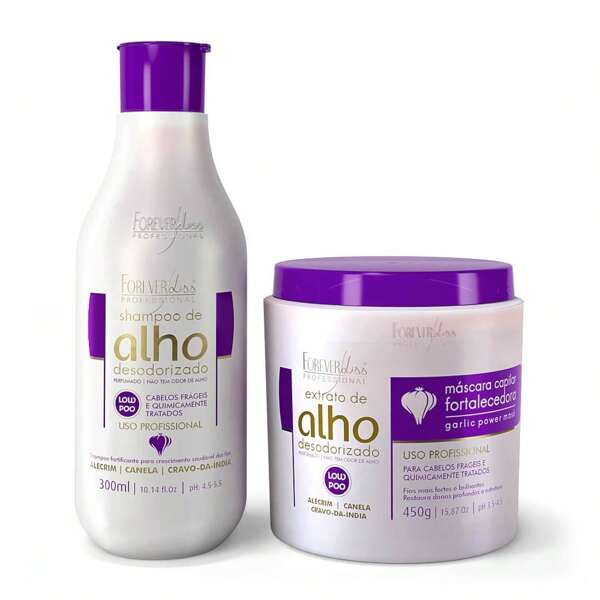 FOREVER LISS Kit Fortificante Capilar com Shampoo de Alho e Máscara 450g
