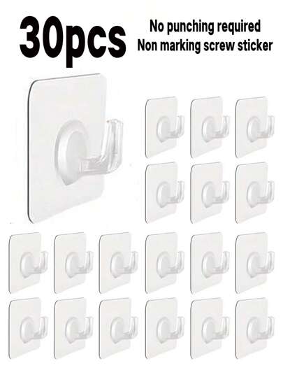 4/10/20/30pcs Acrylic Transparent Self-Adhesive Hooks, Seamless Hooks For Hanging Clothes, Towels, Keys, Miscellaneous Items, Suitable For Kitchen, Bedroom, Bathroom, Living Room And Other Spaces, Designed For High-Visibility, Space-Saving Organization, Quick Stick Installation, Durable Clear Plastic, Heavy-Duty Load Capacity Easy Repositioning Without Drilling, Clean Finish, Rust-Resistant, Reusable Adhesive Pads, Perfect Gift For Modern Homes.
