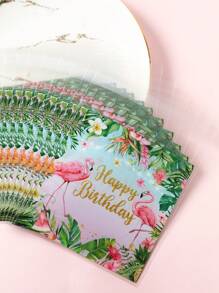 50/100Pcs Hawaiian Flamingo Happy Birthday Print Gift Bags,Birthday Theme Cookie Candy Bag,Tropical Flowers Hawaii Party Packing Bags,Birthday Party Decorations,Aloha Luau Hawaii Design Party Supplies,Summer Party Decor,Gift Packing