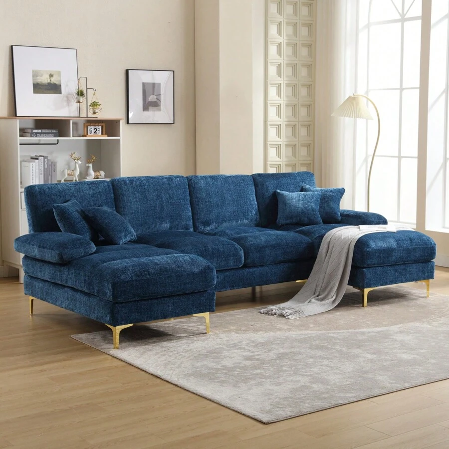 Modern U-Shaped Corner Sofa, Chenille Fabric, Oversized Sofa With Chaise Longue, Modular Sofa With Ottoman And Cushions, Durable And Stylish For Living Room - 查看 1