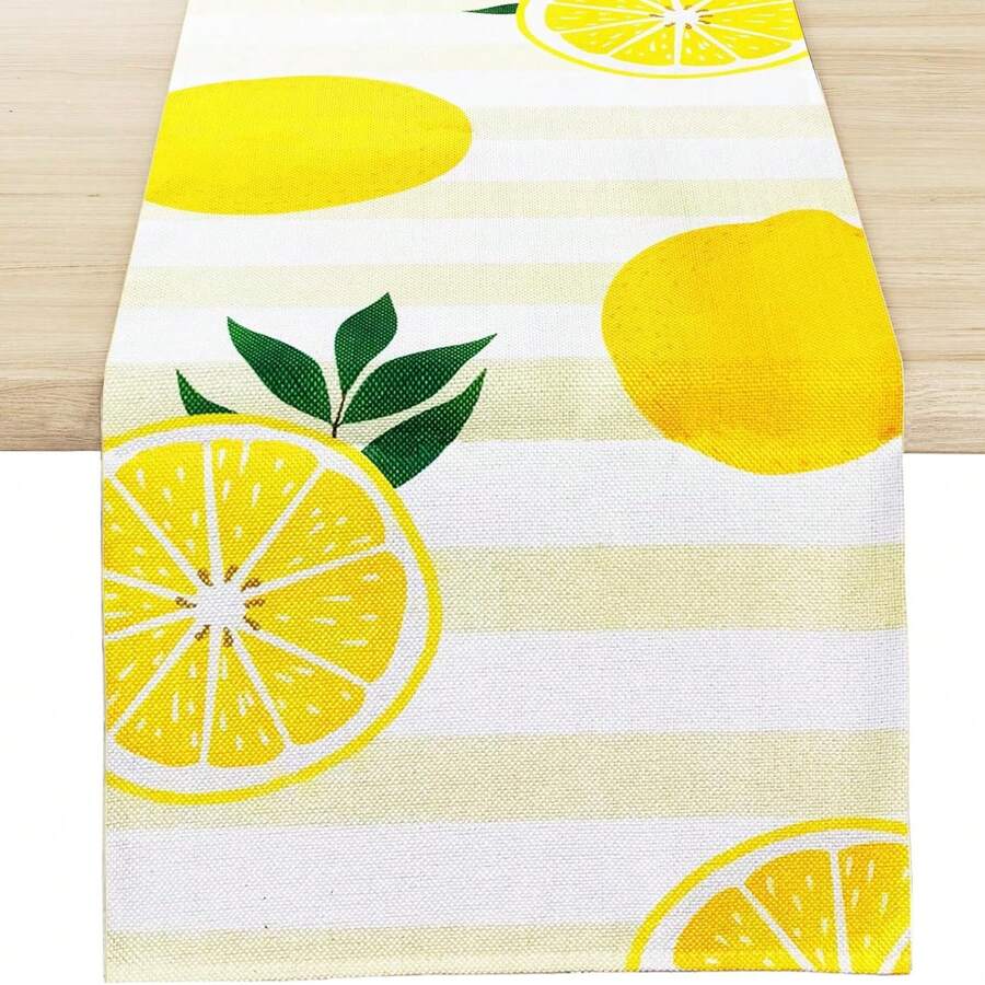 1 pieza Camino de mesa con estampado de limón, adecuado para fiestas interiores/exteriores, decoración del hogar de primavera y verano, decoración de mesa de primavera y verano
