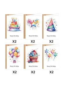 12 Tarjetas de cumpleaños, Tarjetas de felicitación de cumpleaños con estilo acuarela, Deseos de cumpleaños, Regalos de cumpleaños, Impresiones de alta calidad, Tarjetas de cumpleaños para amigos, familia, Tarjetas de cumpleaños lindas - Multicolor - Ver 4
