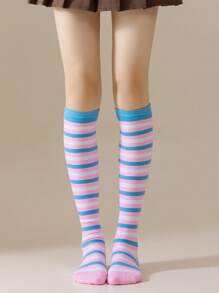 1/3 Pairs Rainbow Socks For Women, Korean Style JK Dance Cosplay Sweat-Absorbent Breathable Knee-High Socks, Y2k