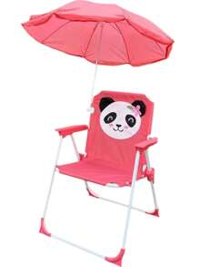 Folding Beach Chair With Umbrella, Chair With Different Children's Designs - Hot Pink - View 1