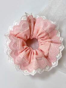 Nuevo coletero de 4 capas con volantes y estampado de cuadros en forma de corazón, sujetador de moño estilo bailarina dulce, accesorios para el cabello, coleteros