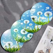 4pcs Natural Vibrant Floral Pattern Themed Wooden Anti-Slip, Heat-Resistant, Protective Table Mats, Suitable For Library Decor Or Theme Party