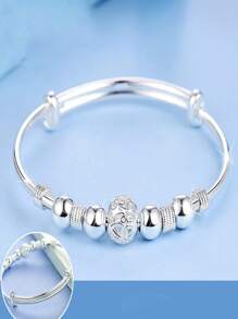 1 Stück luxuriöses elegantes ovales Perlen Armband mit Hohlblüten, Silber 925 plattiert, exquisites rotierendes Kupferball Design Armband. Vielseitiger Schmuckdekor, ein tolles Geschenk für Frauen zu Feiertagen und Geburtstagen