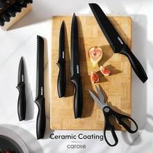CAROTE 11 Pieces Knife Set With Block For Kitchen, Stainless Steel Razor-Sharp Blade, Triple Riveted Ergonomic Handle, Wooden Magnetic Block, Essential Knife Block Set, Beigeprompt Goods - Black - View 7