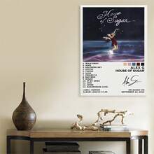 Framed AlexG "House Of Sugar" Album Cover Canvas Poster,  Vintage Style Wall Art, Music-Inspired Bedroom Decor, Featuring Dynamic Performer And Tracklist Design, Artistic Home Accessory | Dynamic Performer Image | Canvas Art Print, Music Poster