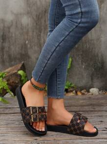 Summer Women's Slippers Large Size Fashion Women Shoes Shiny Ornament Double Buckle Women Beach Shoes Soft Comfortable Slippers