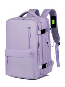 1 Pc Fashionable Multifunction Travel Backpack With Luggage Strap Design. Portable Minimalist Work Bag With Multi Compartments.