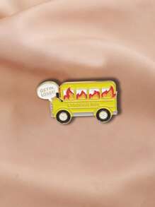 1pc Cartoon Letter Quote Creative Personalized Burning Bus Magic Cat Decorative Zinc Alloy Brooch