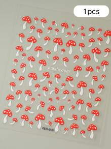 1 件 2025 新款 5D 指甲贴纸 UV 打印简约小指甲贴纸，3D 效果美甲贴纸红伞蘑菇花园指甲贴纸用于指甲装饰