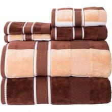 6PC Towel Set - Absorbent Cotton Bathroom Accessories With Bath Towels Hand Towels And Wash Cloths - Solid And Striped Bath Sheets By Lavish Home Brown