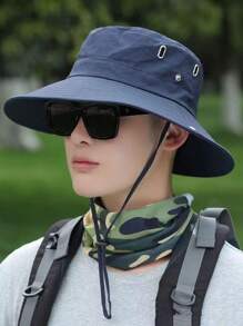 1pc Bucket Hat, Four Seasons Men's And Women's Outdoor Mountain Climbing Sun Hat, Foldable Large Brim UV Protection Fishing Camping Hat, Western Cowboy Style Sun Shading For Men And Women, Lace Up Sunshade Cap, Mountaineering Hat