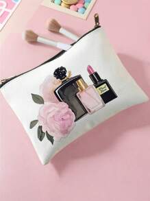 1 件彩色游戏机、高跟鞋、花朵和香水瓶印花洗漱包，适用于海滩、游泳池、泳装、化妆品、度假的旅行收纳包，大容量洗漱包，可装口红、刷子、护肤品、手机、硬币、小物品、家居、礼物