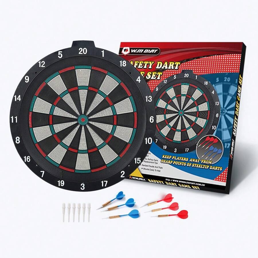 WIN.MAX 18-Inch Soft Plastic Dart Board, Indoor Entertainment Game Interactive Darts Target, Comes With 6pcs Plastic Tip Darts And 6pcs Spare Plastic Tips