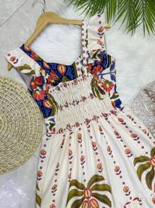 Long Dress PRINTED With Lining In CREPE Fabric, Beautiful And Fashionable - Beige - View 3
