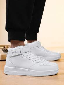 男士休闲个性字母拼接高帮厚底魔术贴运动鞋，时尚街头时尚户外徒步休闲运动鞋，情侣款 - 白色 - 查看 9