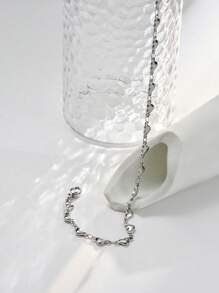 Tkool 1pc Fashionable Stainless Steel Heart Shaped Anklet For Women, Suitable For Dailywear, Beach Holiday, Gift - Steel - View 7