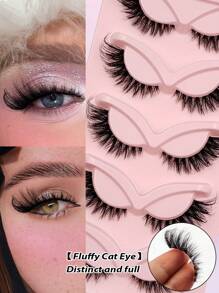 Asiteo 5 Pairs Upgraded Fluffy Cat Eye False Eyelashes, Faux Mink Lashes, Natural Curly & Fluttery, Dense & Realistic, Elongating Lash, Soft & Transparent Band - 眼尾拉長款 - 查看 4