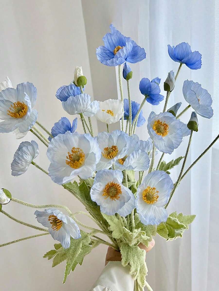 3pcs Artificial Fake Flowers Plants Poppies Silk Flower Arrangements Wedding Bouquets Decorations Plastic Floral Table Centerpieces For Home Kitchen Garden Party Decor. Gifts Birthday Graduation