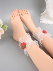 1 双女式薄款白色蕾丝边弹力腿套，适合参加宴会、婚礼、腿部/脚踝装饰、可爱洛丽塔风格、演出服装配饰