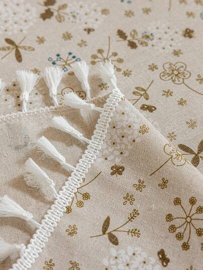 1 件优雅花卉印花流苏桌布，矩形复古桌布适合餐桌、咖啡桌或床头柜、家居和房间装饰，非常适合节日派对或餐桌装饰，多种尺寸可供选择