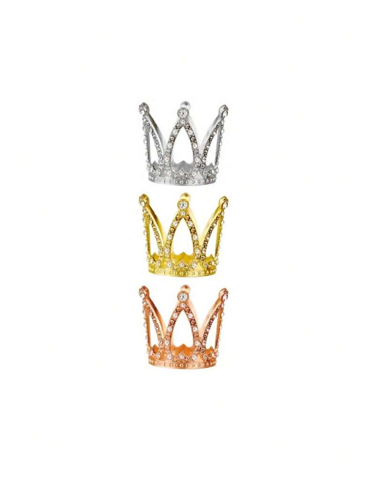 1/2/3/5/6/10 件迷你小号水钻皇冠金色迷你皇冠蛋糕装饰适用于插花派对生日婚礼装饰 - 金色 - 查看 21