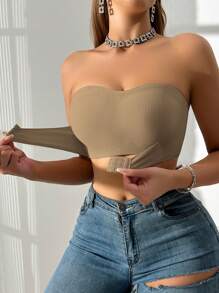 2-Piece Women's Multi-Color Ribbed Front Closure Bras, Padded Wireless Front Clasp Bras, Strapless Bras - Multicolor - View 4