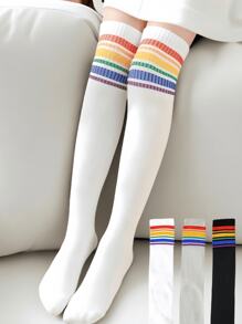 3 Paar Kinder Dünne Overknee Lange Socken, Sommer Gestreifte Bequeme High Tube Socken