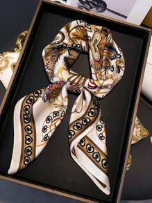 1条复古佩斯利印花丝质方巾，夏季发带领带头巾，适合休闲、度假、旅游等各种场合 - 杏色 - 查看 1