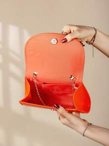 REMANLAND Luxurious And Charming Solid Color Pearl Handle Party Clutch Bag, Gorgeous And Exquisite Flap Ladies Evening Bag, Shoulder Crossbody Bag With Detachable Metal Chain, Stylish Women's Business Bag With Hidden Card Pocket Inside, Perfect Wallet For Party Girls, Brides, College Students, Perfect For Parties, Proms, Banquets, Get-Togethers, Weddings,Best Gift. - Orange - View 7