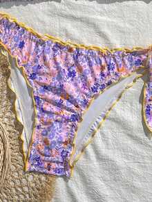 Damen süßer Blumen-Spitzen-Rüschen Bikini 2-teiliges Set, geeignet für Sommer Insel Urlaub Schwimmen - Verschiedenfarbig - Übersicht 4