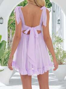 Women Y2k Mini Dress Fairy Grunge Tie Shoulder Sleeveless Casual Backless A-Line Party Dress Summer Vacation Beach Streetwear - 紫羅蘭色 - 查看 3