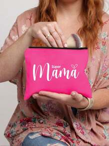 Letter "Mama" Printed Zipper Women'S Cosmetic Bag. The Best Gift For Mom, Bridesmaid Cosmetic Bag, Bridesmaid Gift Bag, Wedding Travel Washing Bag With Zipper, Bridesmaid Bag, Wedding Bride Shower Single Girls Proposal Party Gift,Mother's Day Gifts Makeup Travel Toiletry Organizer Essentials Gifts Storage Zipper Accessories Nail