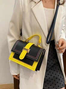 Sac à épaule pour femmes avec blocs de couleurs, sac à main décontracté de grande capacité avec bandoulière