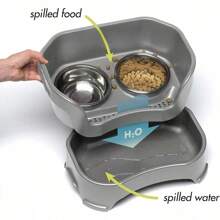 Medium Gunmetal Deluxe Model Mess-Proof Dog Bowls -   Elevated, No Spill, Non-Tip, Non-Slip, Stainless Steel Food And Water Bowls For Pets