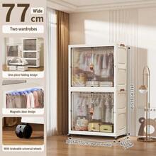 5/4/3/2/1 Layer Foldable Wardrobe, Free Installation Folding Clothes Storage Cabinet, With Wheels, Multiple Layers, Double Door, Magnetic Closure - Transparent - View 12