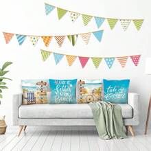 4PCS Whaline Summer Beach Pillowcase, Tropical Ocean Cushion Cover, Linen Blue Throw Pillow Cover, Summer Decorative Cushion Cover, Indoor & Outdoor Sofa Bed, Sofa Home Decoration, Single Side, No Pillow Core