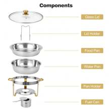 ANPHON Chafing Dish Buffet Set 4 Pack 5QT, Stainless Steel Round Chafing Dishes For Buffet With Lid Holder & Glass Lid, Buffet Servers And Warmers For Parties, Wedding, Camping, Dinner - Gold - View 4