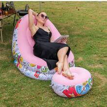 Flocked Inflatable Sofa With Footrest, European & American Style, Portable Single Seat Sofa Chair For Outdoor Furniture - Multicolor - View 6