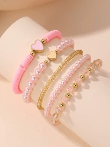 5pcs Girls' Cute Creative Fashion Delicate Butterfly Shell Pearl Beaded Bracelets