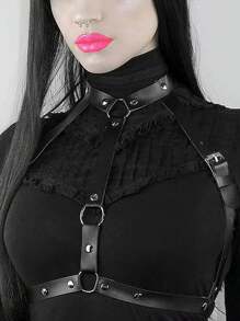 1pc Leather Body Chain Layered Black Harness Belt Leather Body Jewelry Beach Prom Party Rave Club Body Underwear Accessories For Women And Girls